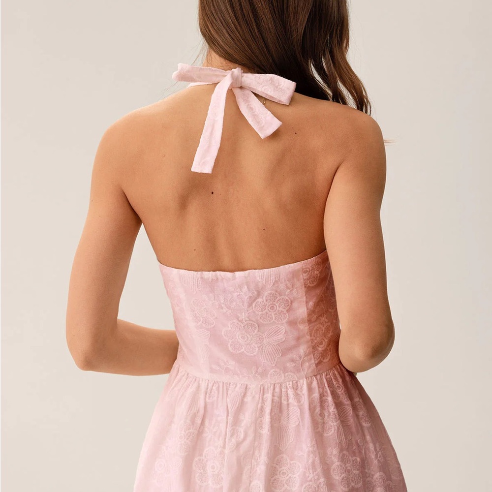 Rihoas Pink Embroidery Halter Midi Dress - Picture 3 of 8